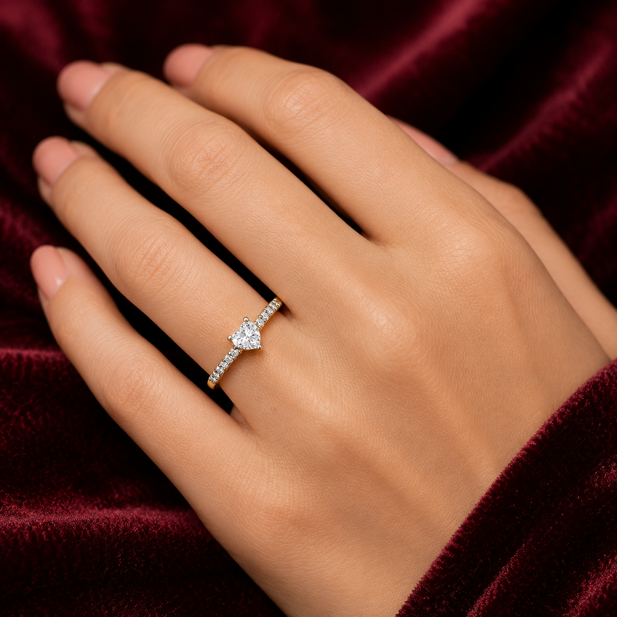 18ct Gold Heart Solitaire Engagement Ring on Solid Sterling Silver 925 Size J-U