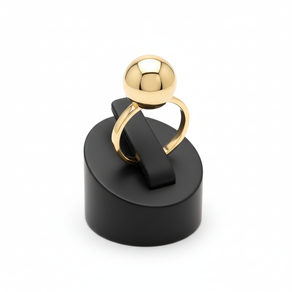 Yellow Gold 12mm Ball Ring on Sterling Silver 925 Hallmark Sizes K - S