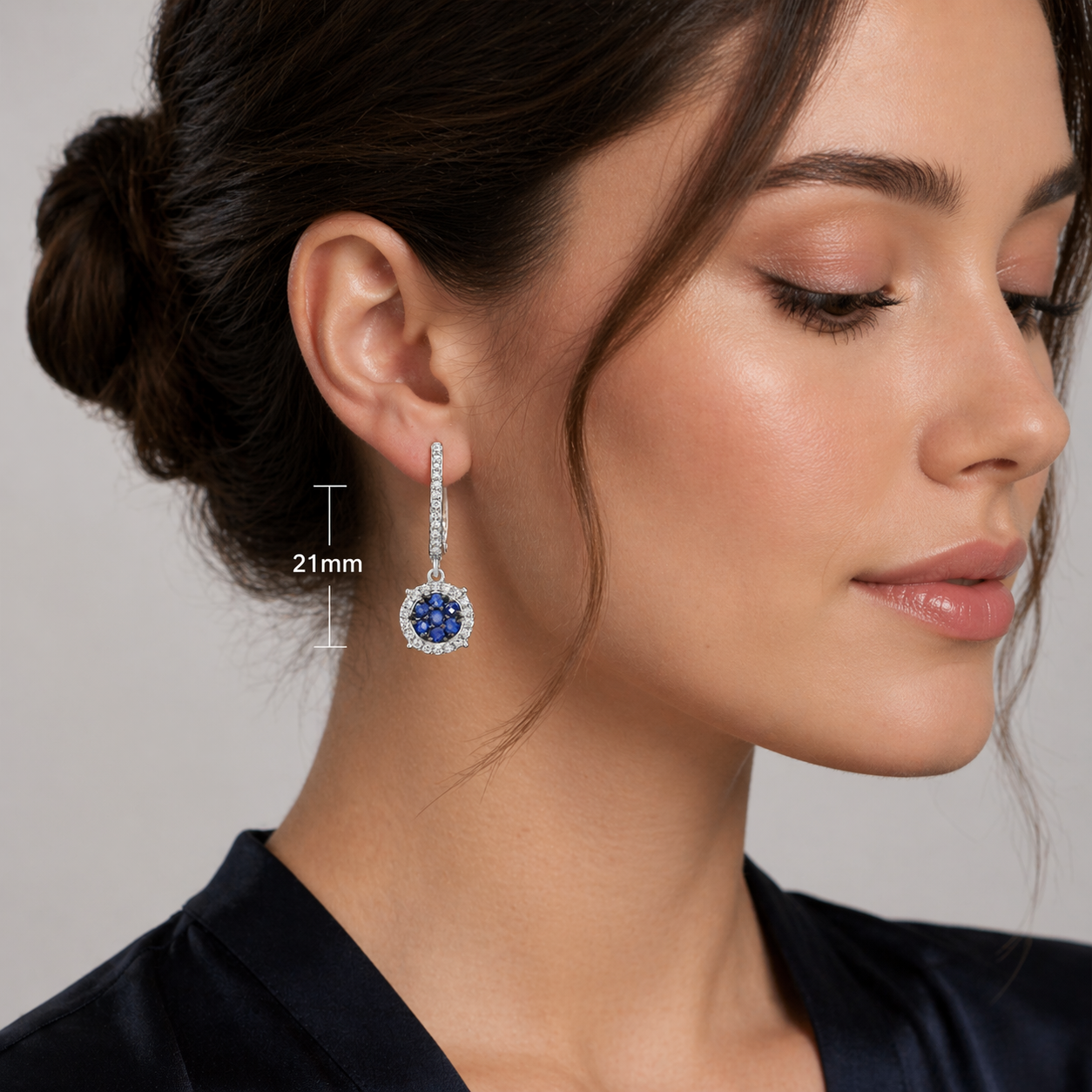 Natural Sapphire and 0.25ct Diamond Hoop Earrings Solid 9ct White Gold Hallmark