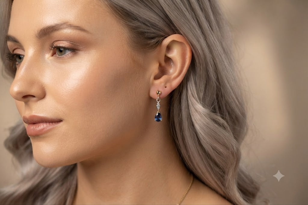 Yellow Gold Diamond and Pear-Cut Kanchan Sapphire Drop Earrings