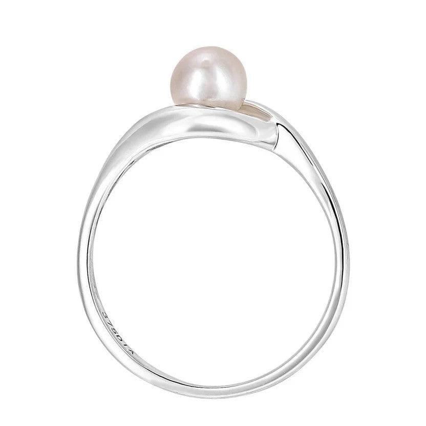 White Gold Freshwater Pearl & Diamond Accent Swirl Ring for Women