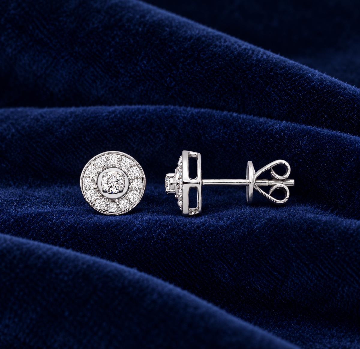 Real Diamond Halo Earrings 18ct White Gold 7mm Studs 0.24ctw Mined Diamonds