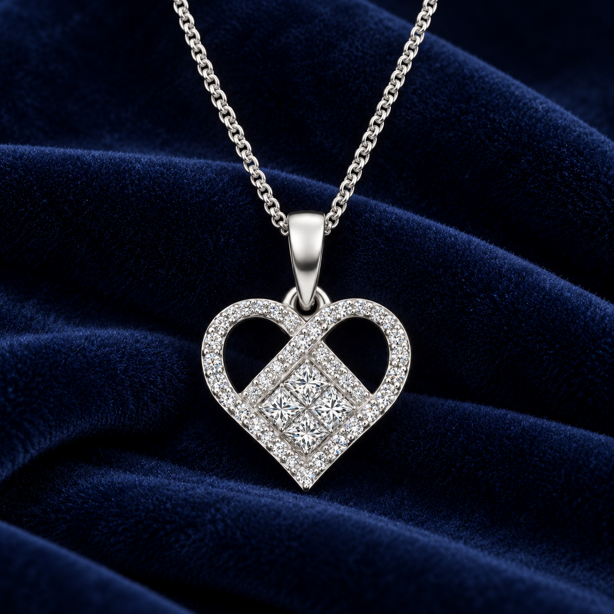 Real Diamond Heart Pendant 9ct White Gold 18" Chain 0.33ctw Premium Diamonds
