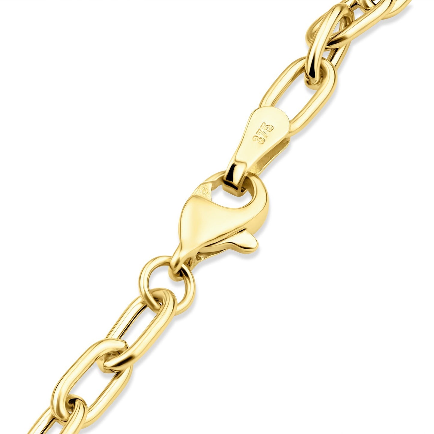 Classic Yellow Gold Paperclip Chain Bracelet 375 Hallmark 18.5cm length