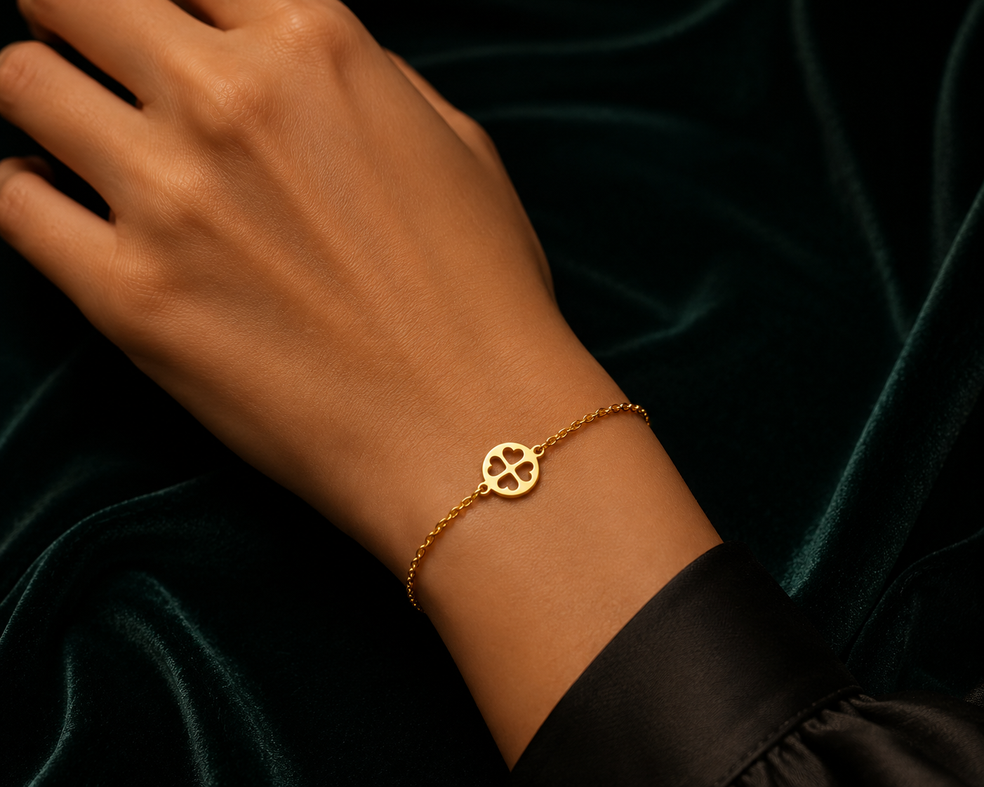 Ladies Four-Leaf Clover Charm Bracelet 9ct Yellow Gold 375 Hallmark 19cm length
