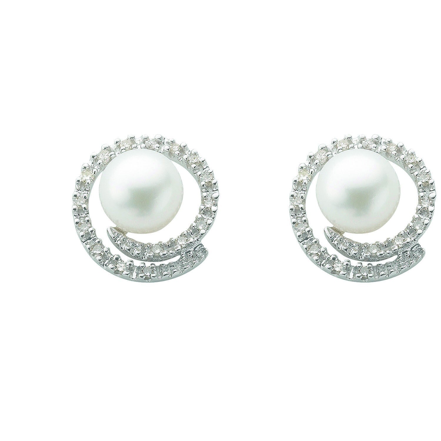 Freshwater Pearl and Diamond Stud Earrings 9ct White Gold 12mm Diameter Hallmark