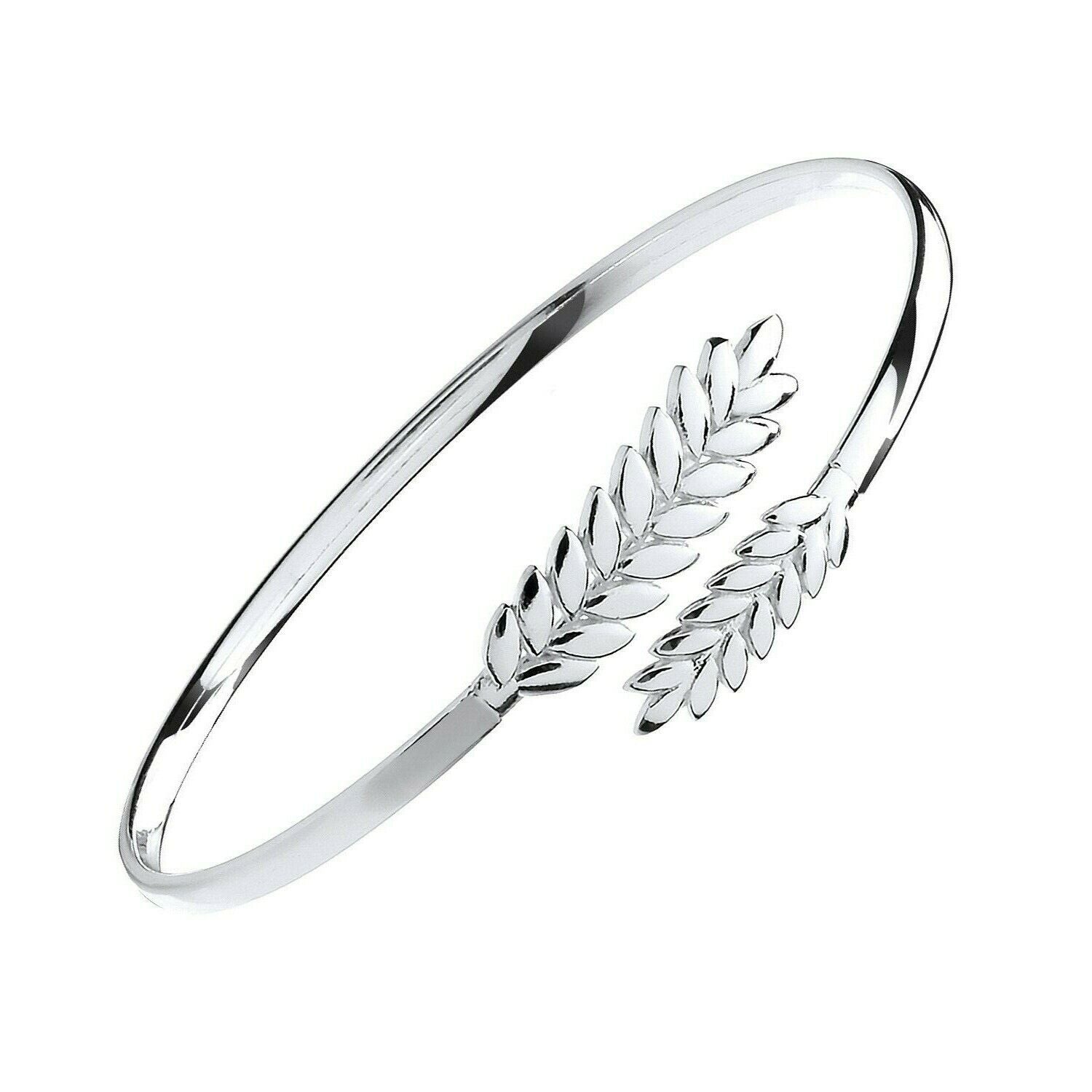 Sterling Silver Barley Leaf Ladies Oval Bangle Hallmarked