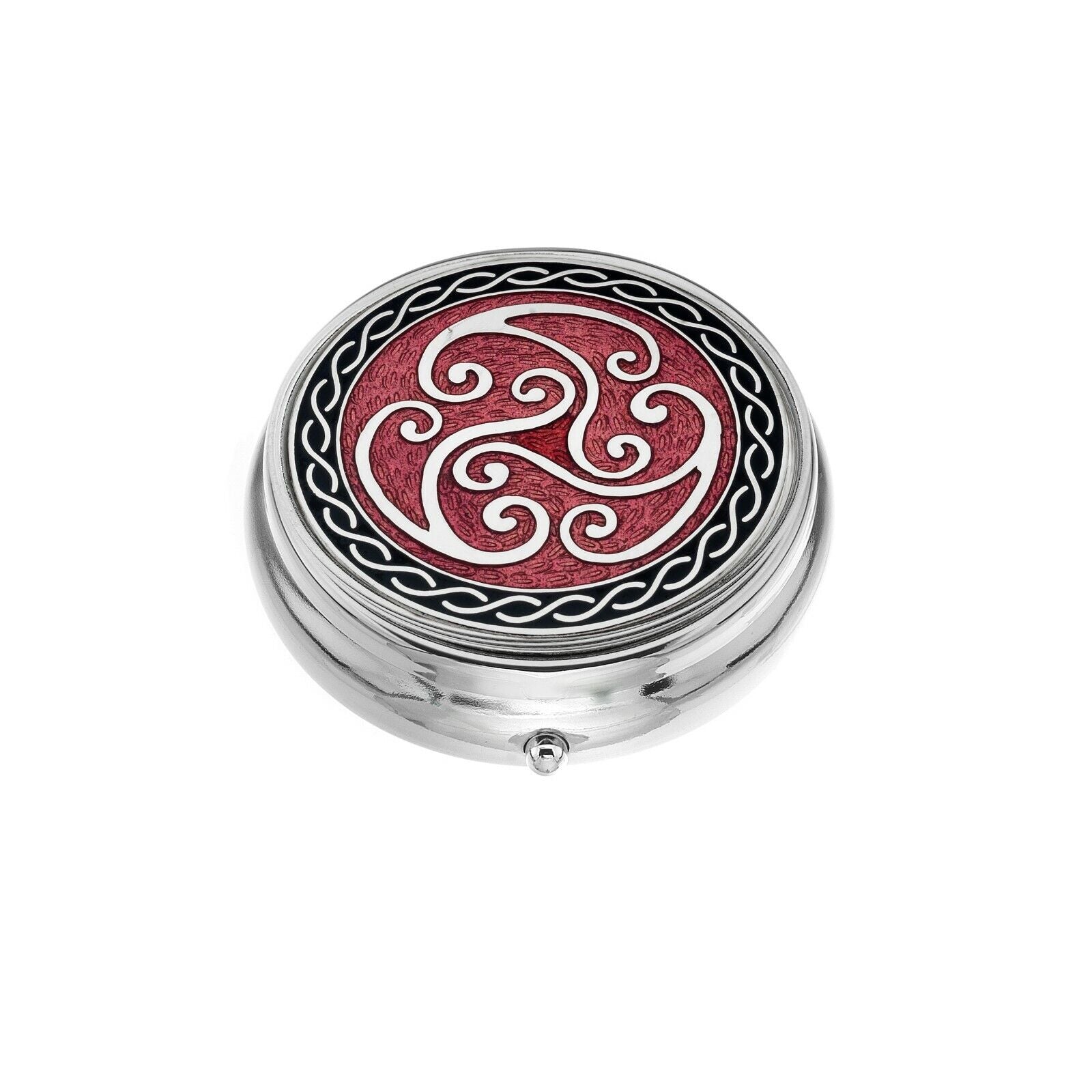 Large Pill Box Silver Plated Celtic Triskele Coils Red Brand New & Boxed