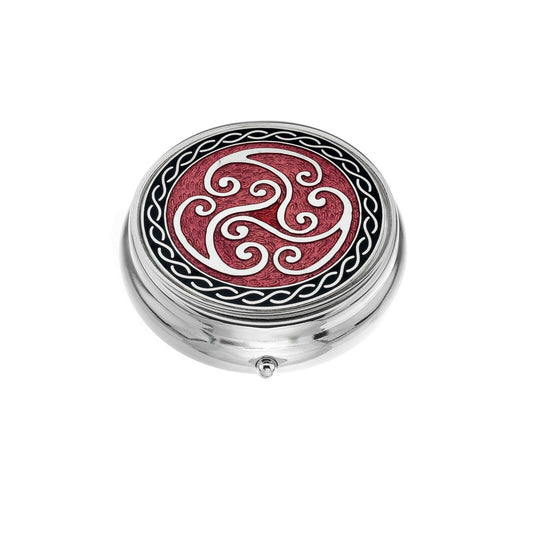 Large Pill Box Silver Plated Celtic Triskele Coils Red Brand New & Boxed
