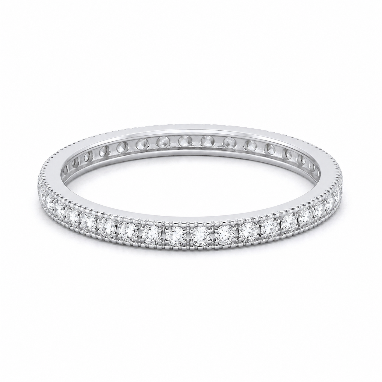 Sterling Silver Full Eternity 3mm Millgrain Band Ring 925 Hallmark