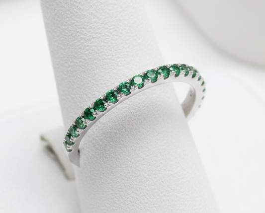 Sterling Silver Emerald Eternity Ring Anniversary Band 925 Hallmark Size K - S