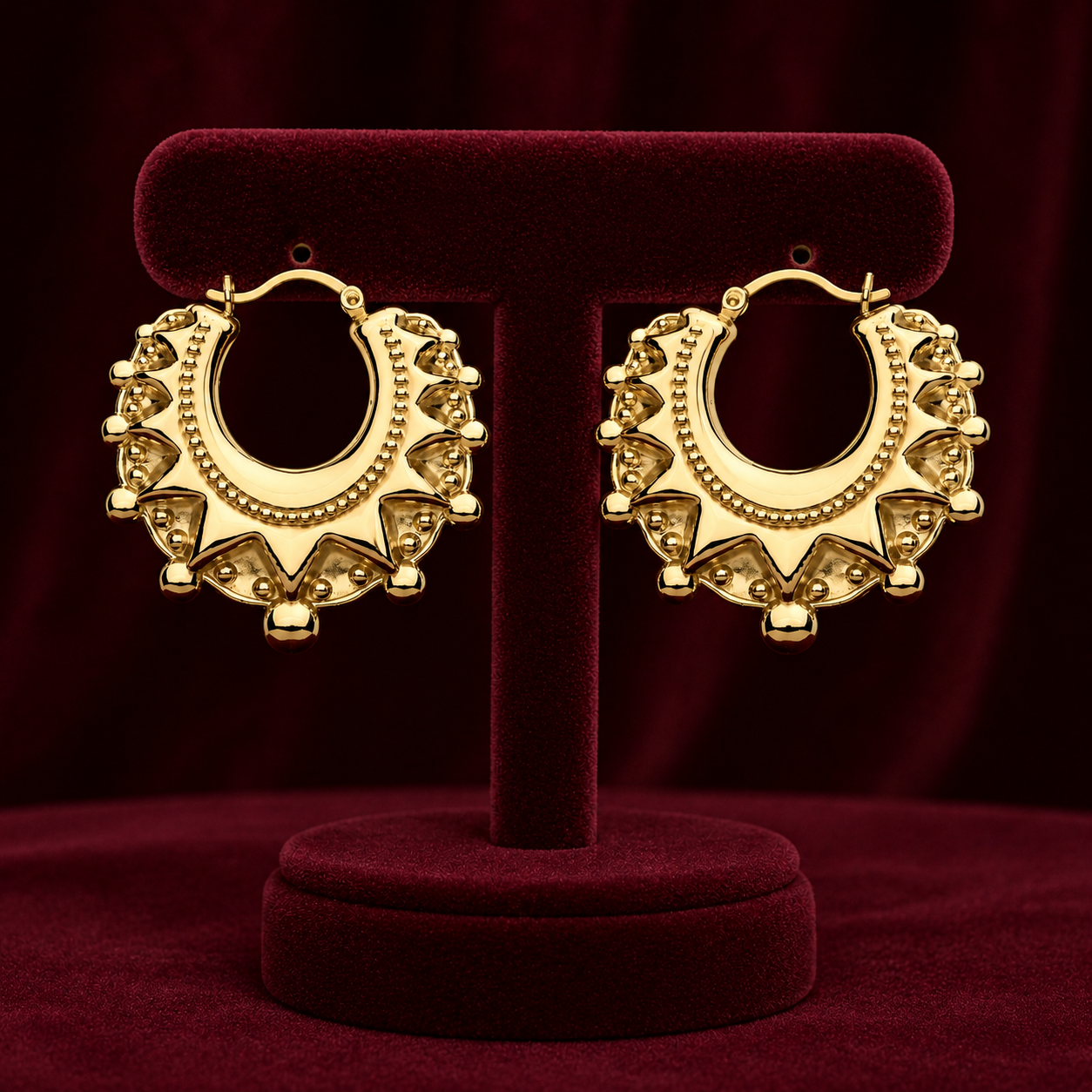18ct Gold Creole Hoop Earrings on Sterling Silver 30mm Diameter 925 Hallmark
