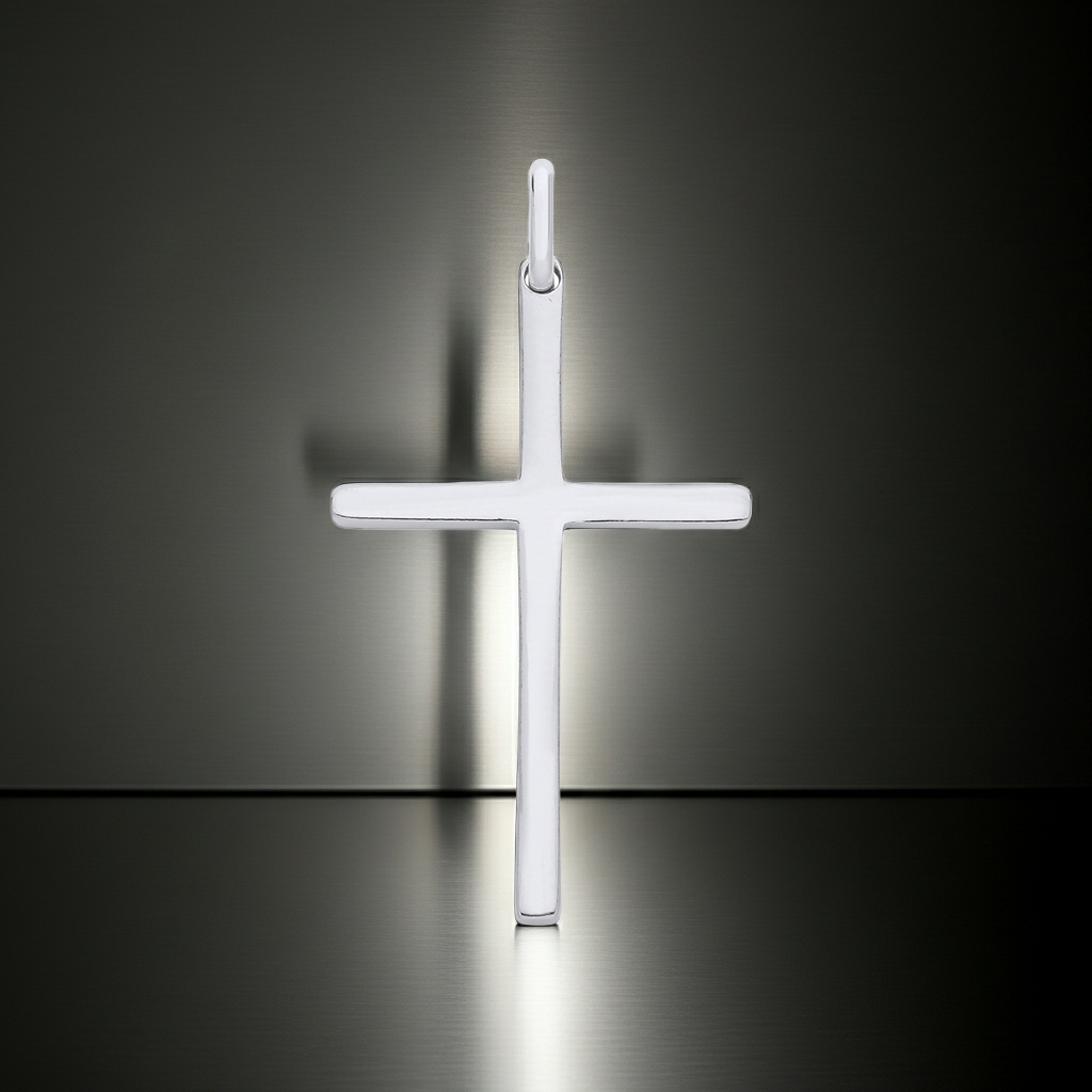 Sterling Silver Plain Cross Pendant 925 Hallmark 34mm Rhodium Finish