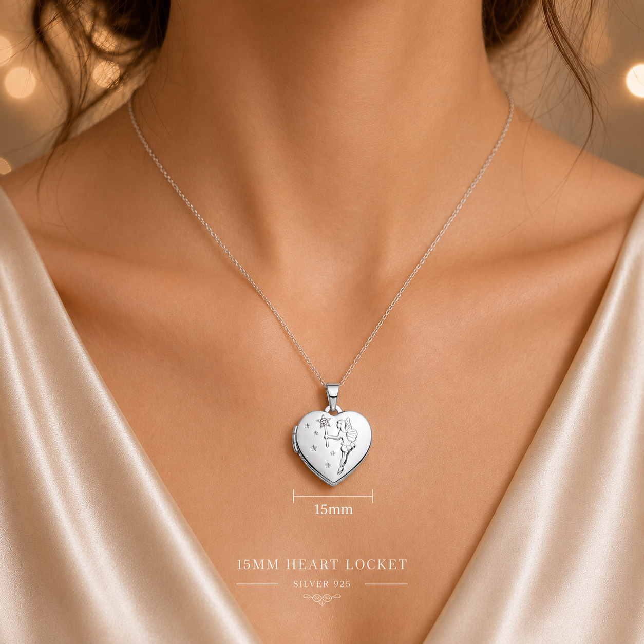 Fairy Wishes Heart Locket Necklace Solid Sterling Silver 18" Chain