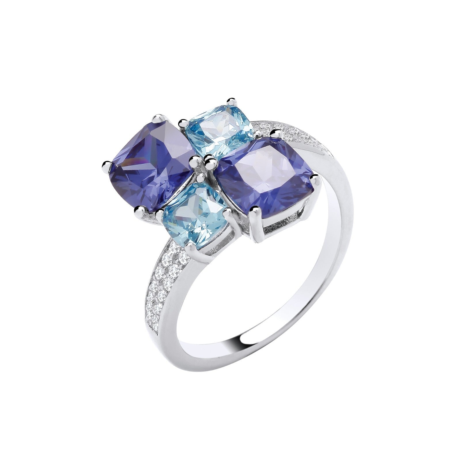 Sterling Silver Blue Topaz Crossover Ring Size J - Q British Made 925 Hallmark