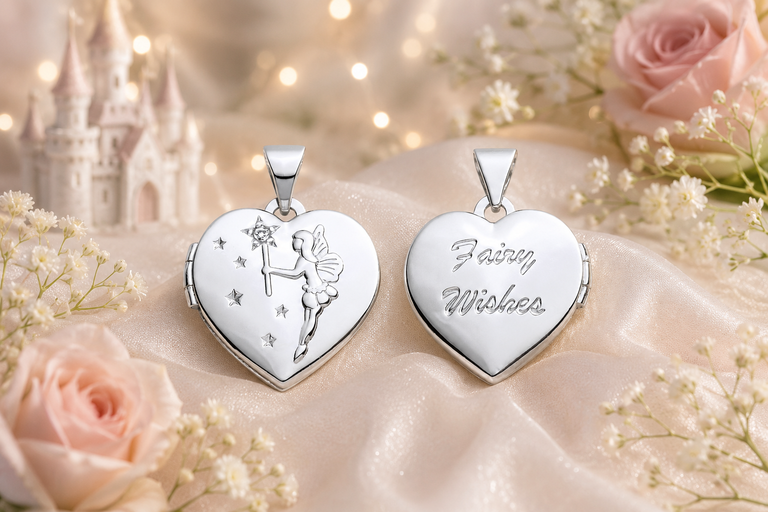 Fairy Wishes Heart Locket Necklace Solid Sterling Silver 18" Chain