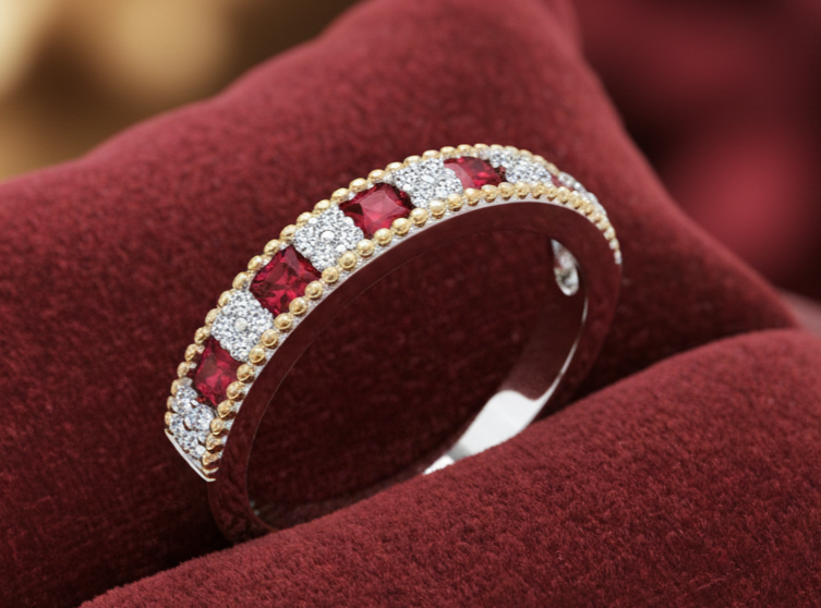 Sterling Silver Ruby Eternity Ring 18ct Gold Detail 925 Hallmark Size K - S