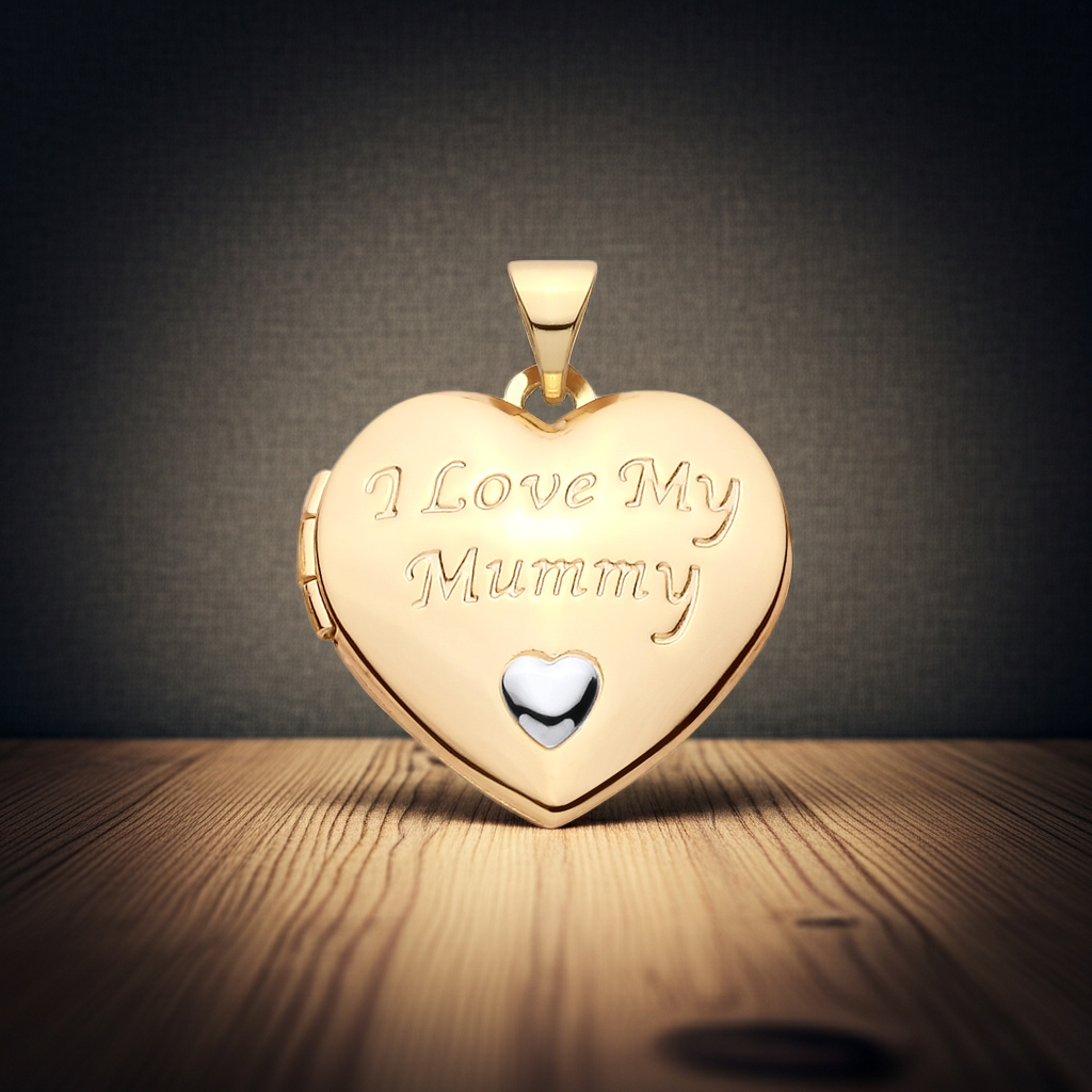 MUMMY Heart Locket 18ct Gold on Solid Sterling Silver 18" Chain