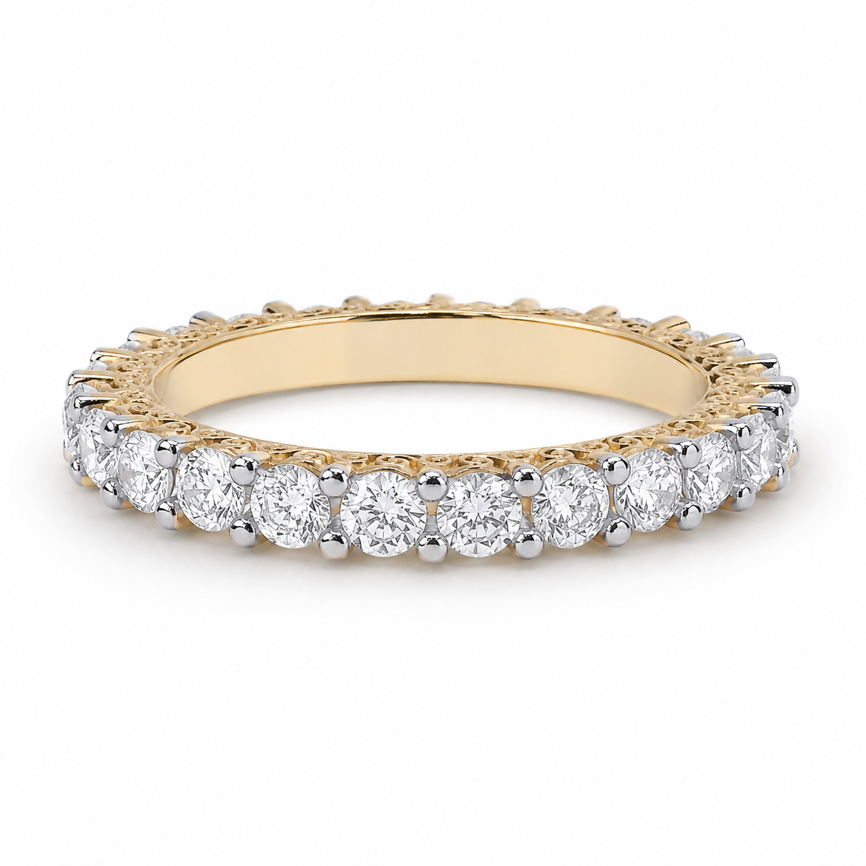 18ct Gold Full Eternity 3.5mm Band Wedding Ring on Solid Sterling Silver 925