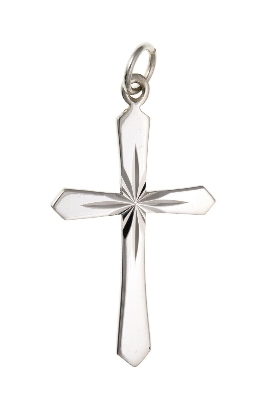 Sterling Silver Diamond Cut Sunray Cross Pendant 925 Hallmark 28 x 19mm