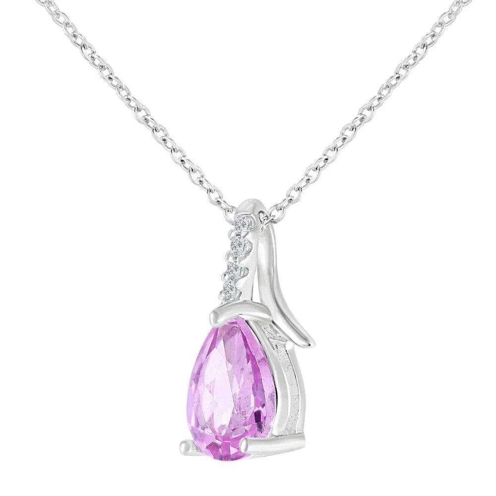 9ct White Gold Pink Sapphire Pendant With Diamond Kiss 18" 46cm Length Chain