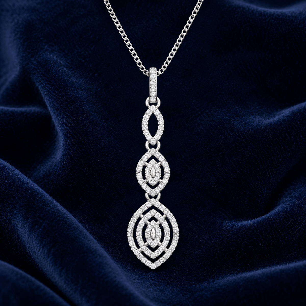 Diamond Marquise Drop Pendant Necklace in White Gold – 18" Chain Real Diamonds
