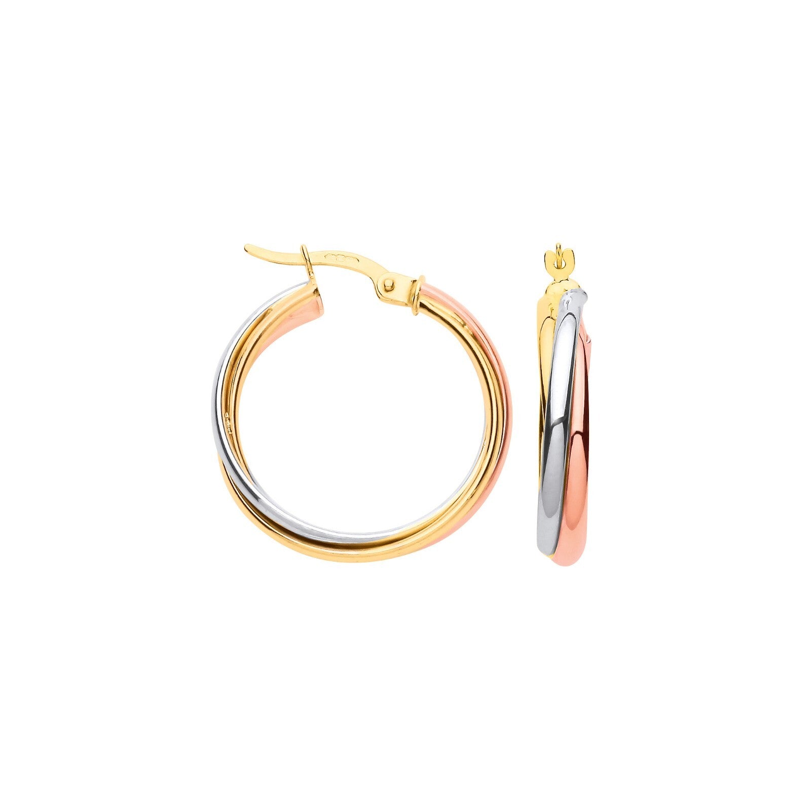 Russian Wedding Hoop Earrings 9ct three Colour Gold Hallmarked 23mm