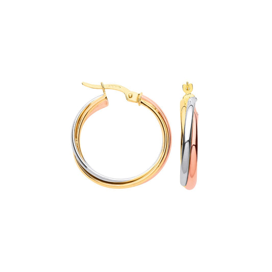 Russian Wedding Hoop Earrings 9ct three Colour Gold Hallmarked 23mm