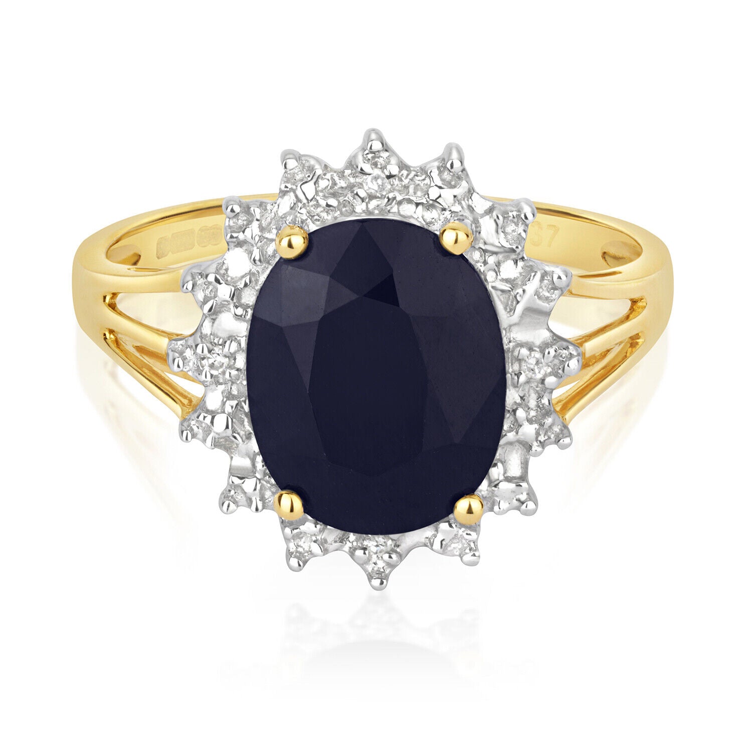 Real Sapphire and Diamond Ring Solid Yellow Gold Large Centre Stone Size J - Q