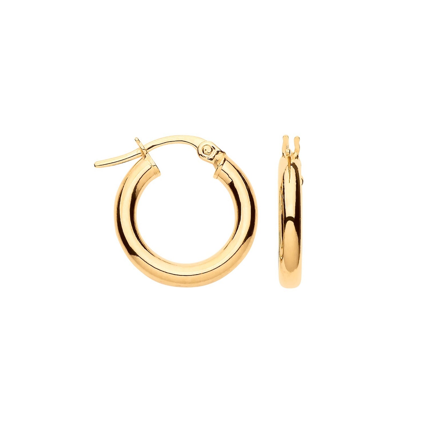 Yellow Gold 15mm Hoop Earrings Tubular Hoops Hallmarked