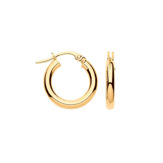 Yellow Gold 15mm Hoop Earrings Tubular Hoops Hallmarked