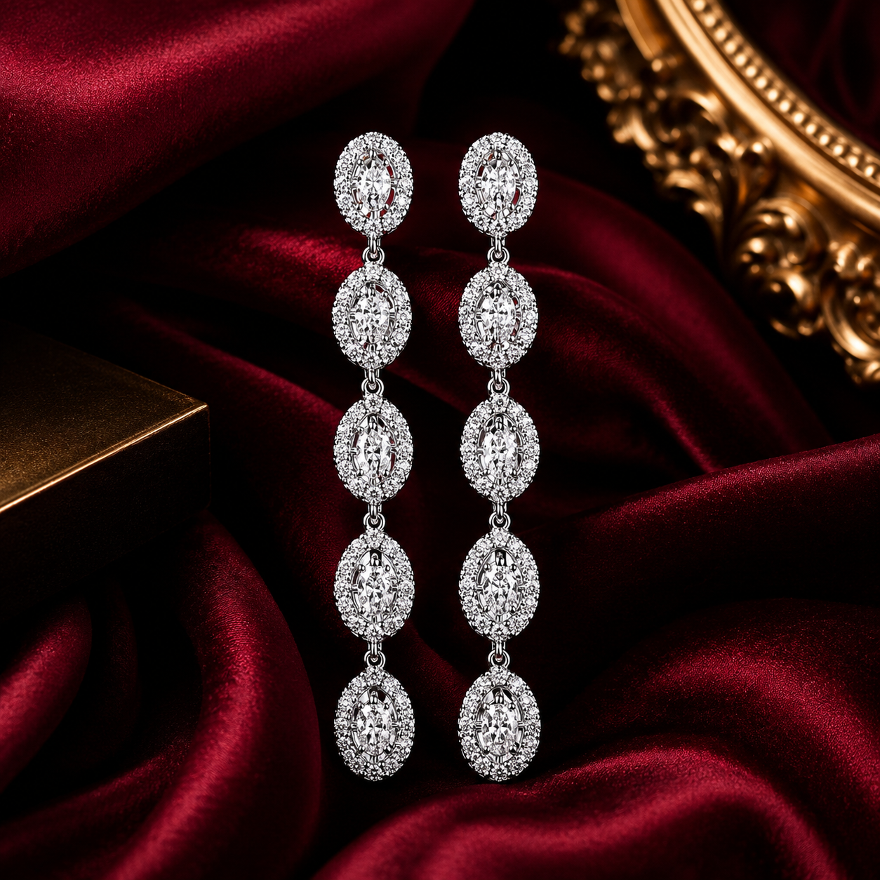Luxury 18ct White Gold Natural Diamond Long Drop Dangle Earrings for Women