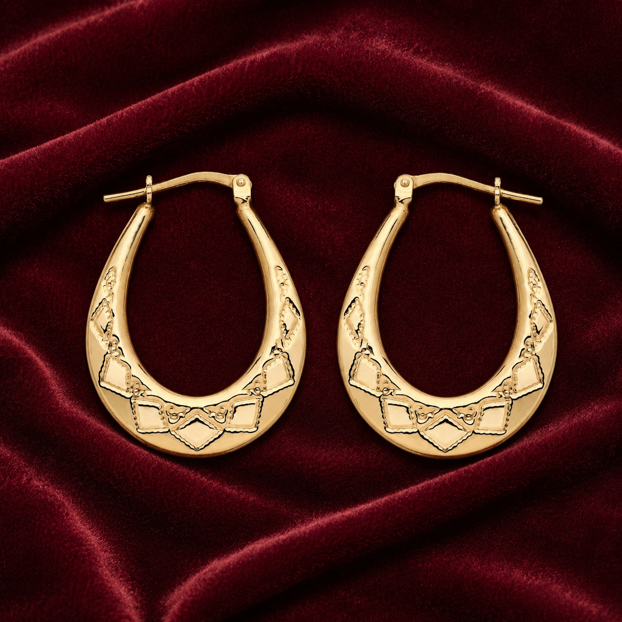 18ct Gold Oval Creole Hoop Earrings on Sterling Silver 26mm 925 Hallmark