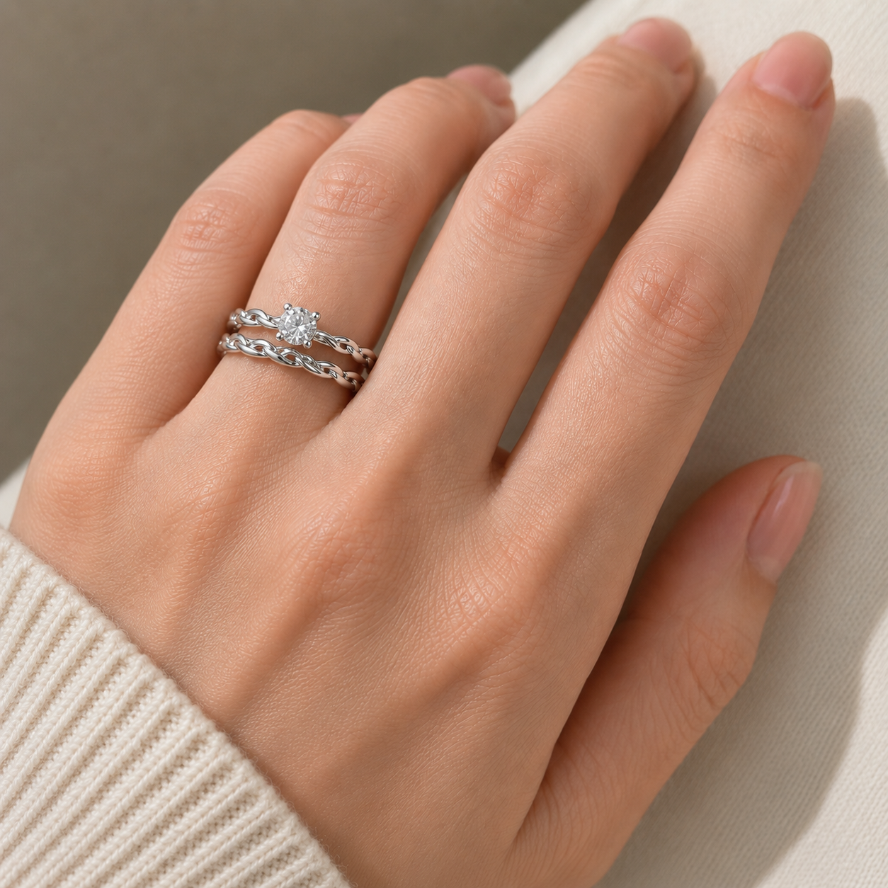 Elegant Twisted Solitaire Bridal Set Ring Set in Solid Sterling Silver