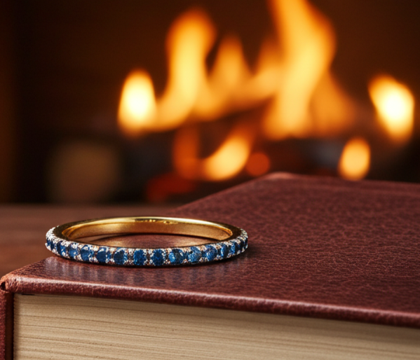 18ct Gold Sapphire Full Eternity Ring on Solid Sterling Silver 925 Hallmark