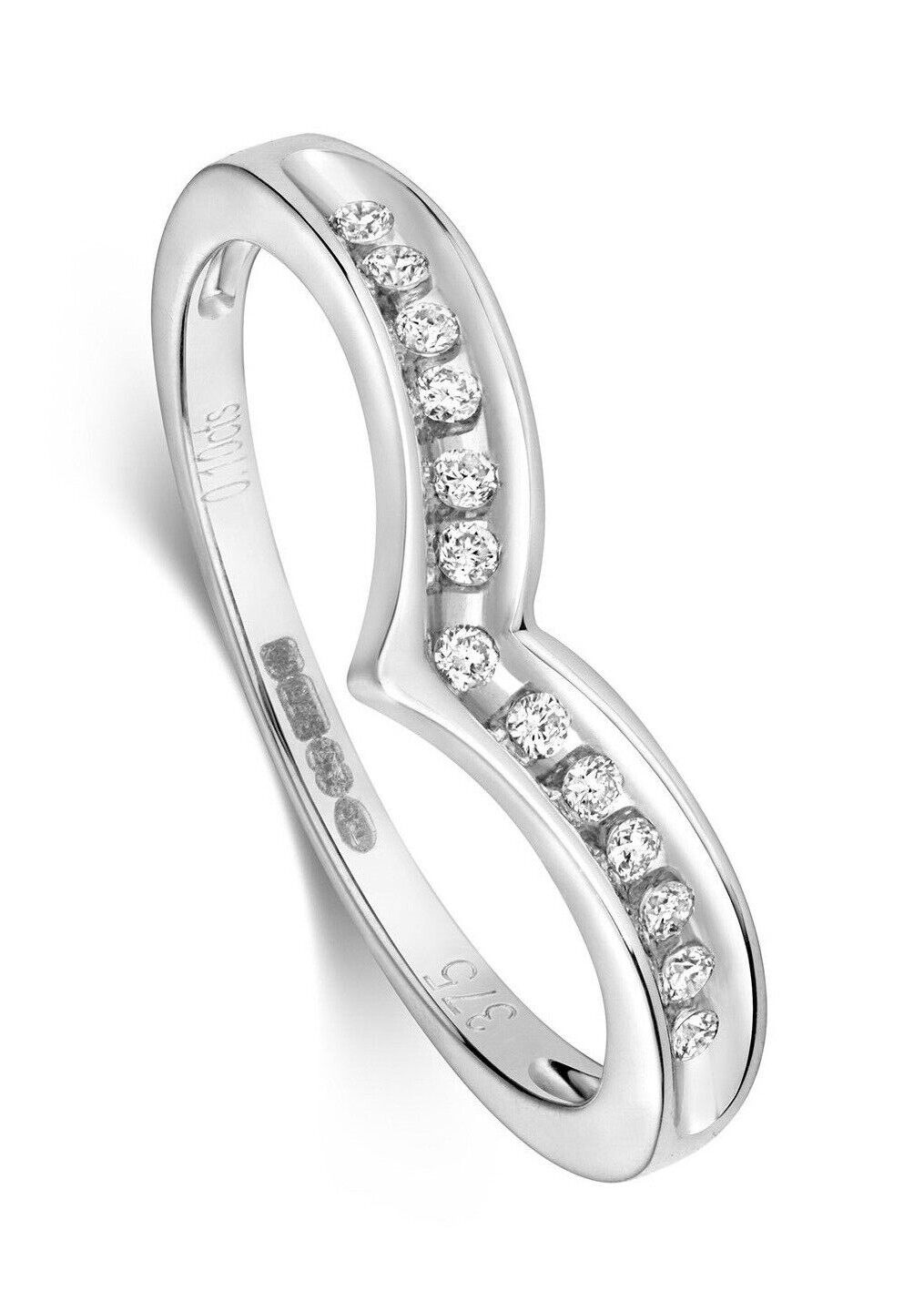 Real Diamond Wishbone Ring Solid White Gold Channel Set Eternity Wedding Band