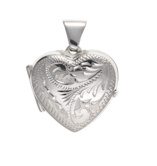 Engraved Heart Locket Solid Sterling Silver 925 Hallmark 16mm