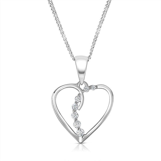 9ct White Gold 0.10ct Diamond Heart Pendant