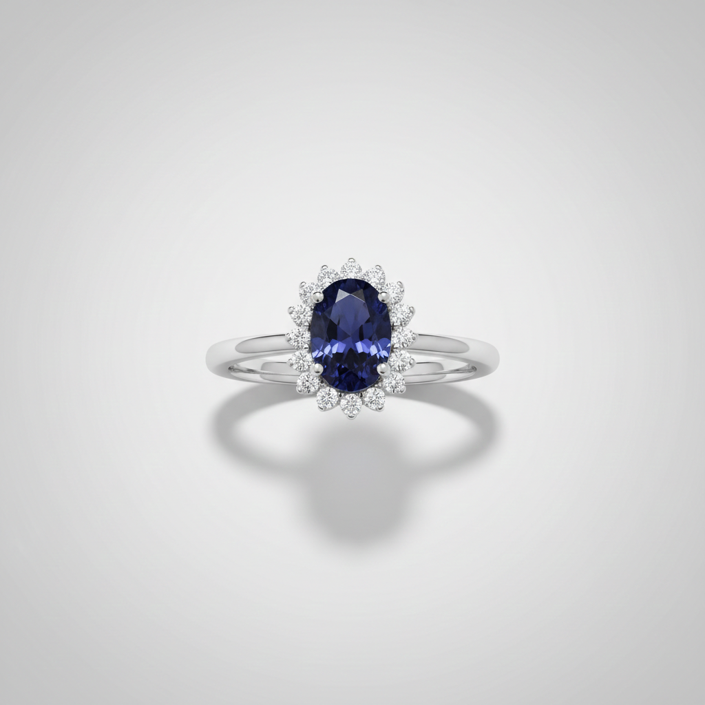 Sterling Silver Sapphire Ring Oval Cluster Engagement 925 Hallmark Size K-S