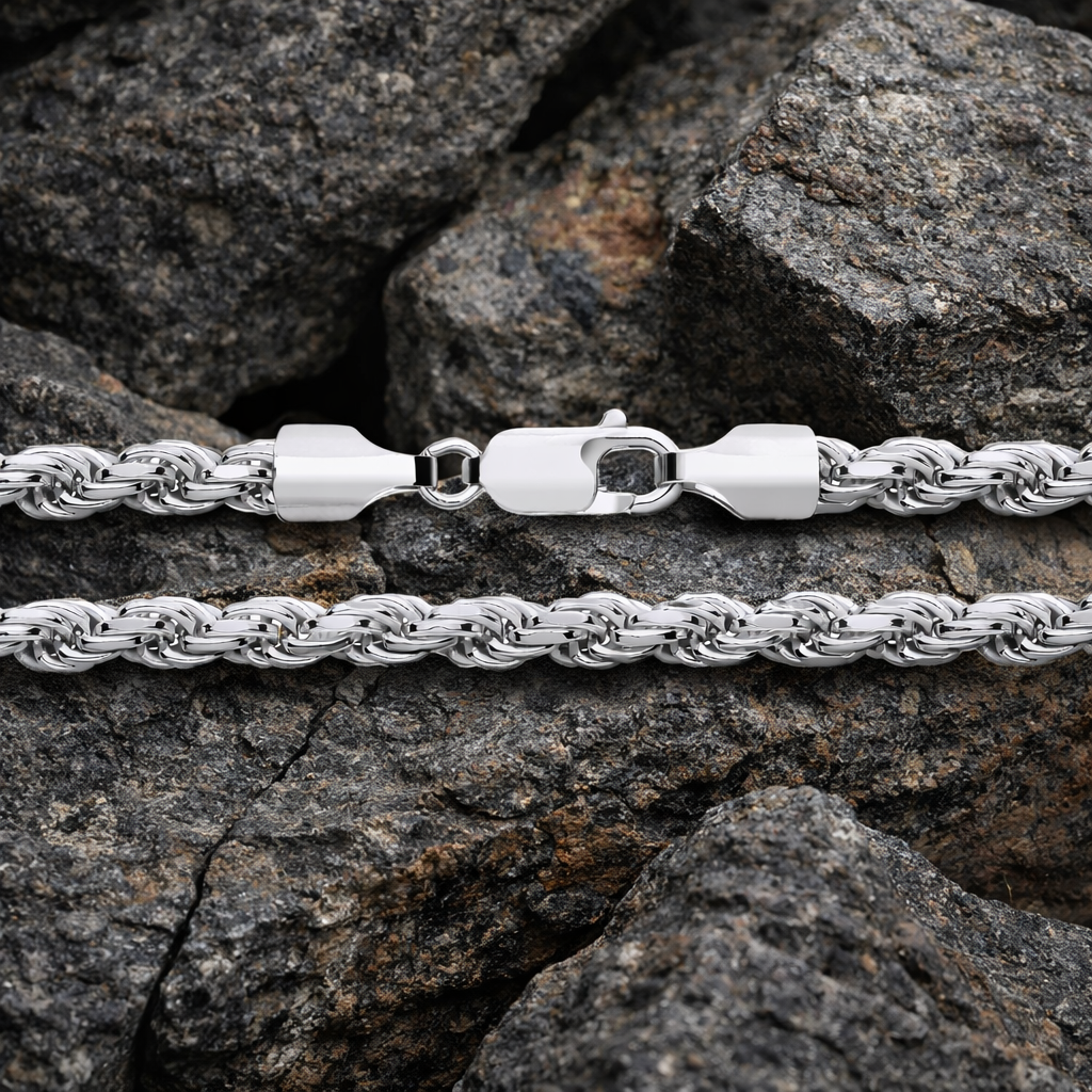 Solid Sterling Silver Rope Chain 4mm Diamond Cut Full Hallmark 36.5 grams 30"