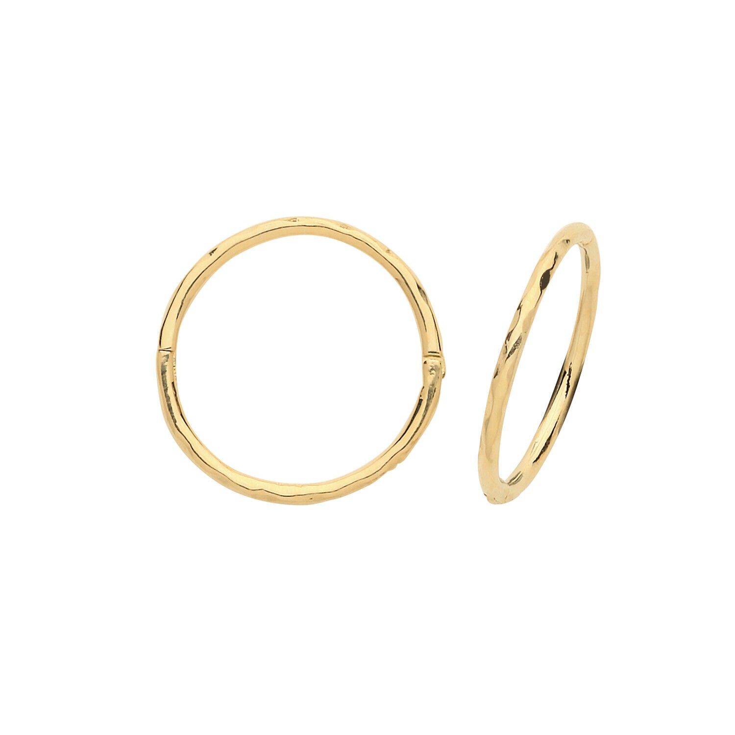 Yellow Gold Sleeper Earrings Hinged Hoops 14mm British made 9 carat Faceted