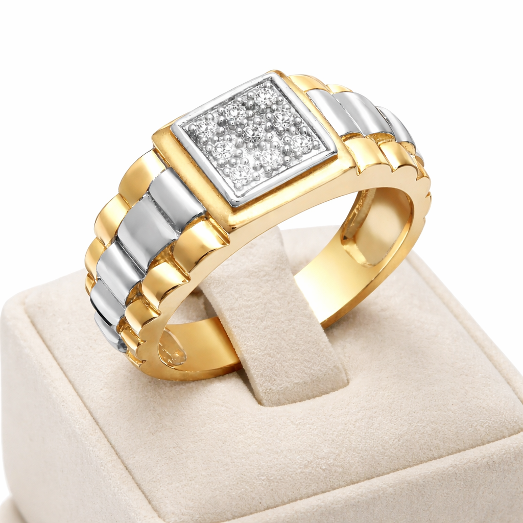 Men's Natural Diamond Ring Solid Yellow and White Gold 0.15ctw Diamonds