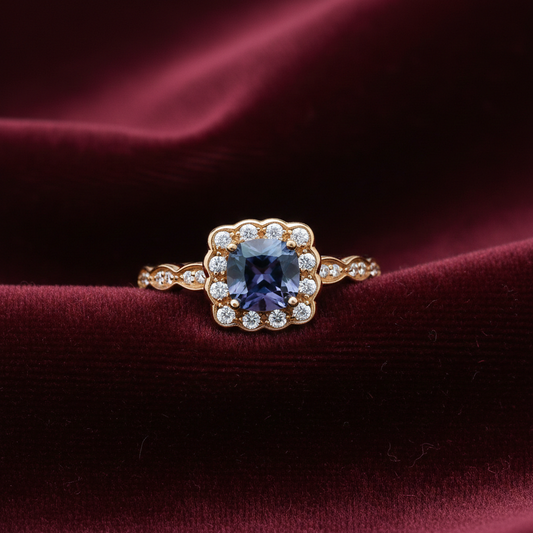 18ct Gold Sapphire Cushion Ring on Solid Sterling Silver 925 Hallmark Size K - S