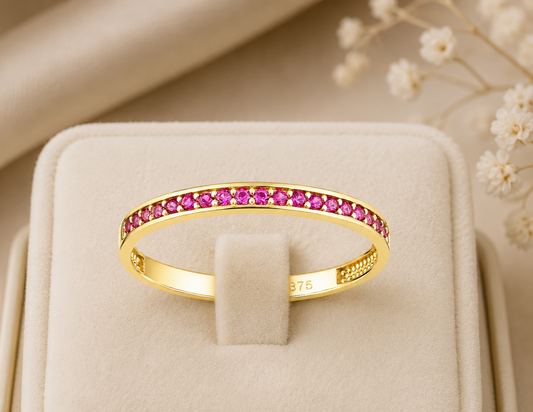 9k Yellow Gold Ruby Half Eternity Stackable Ring Hallmarked Sizes KLMNOPQRS