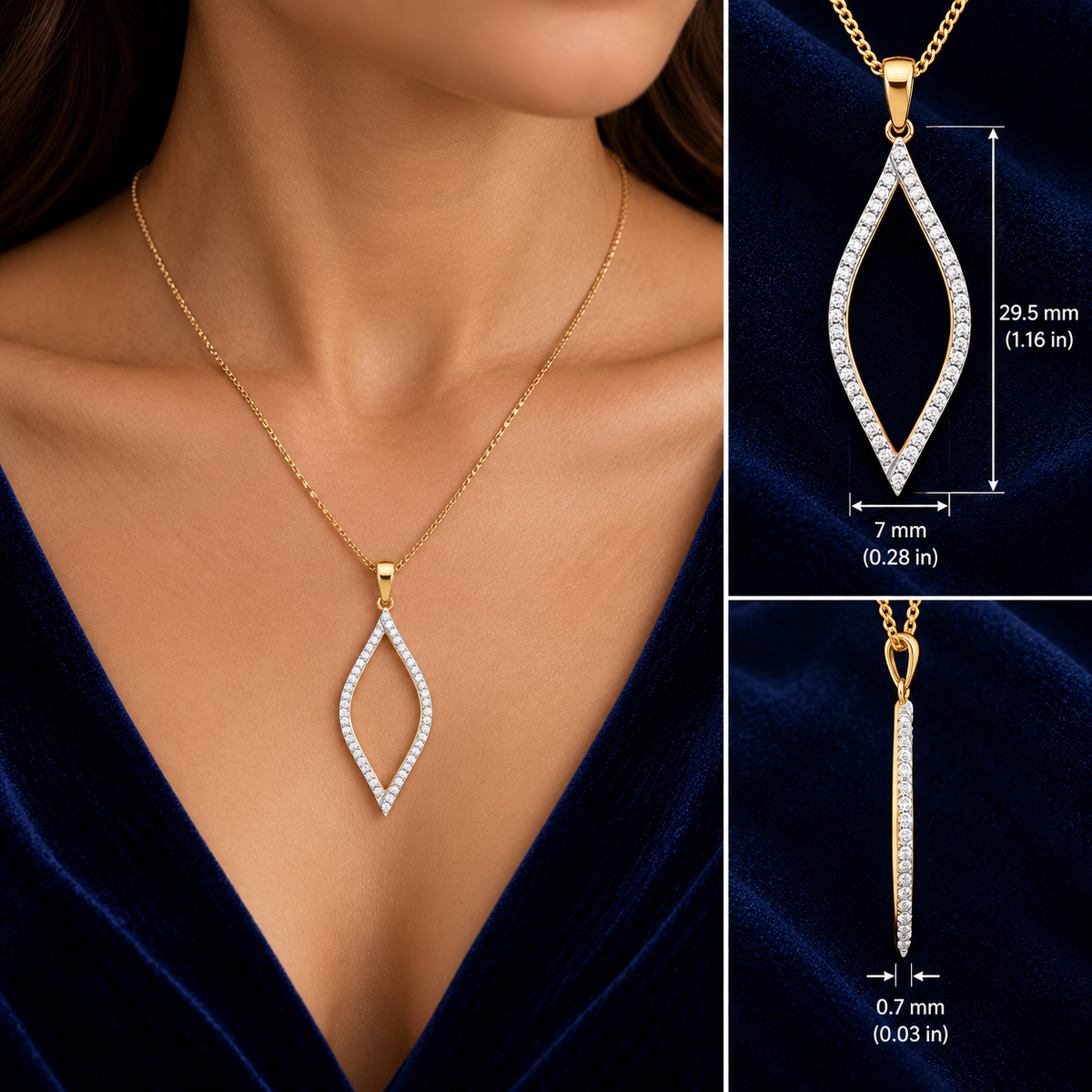 Real Diamond Leaf Pendant Necklace 9ct Yellow Gold 18" Chain 0.17ctw Diamonds