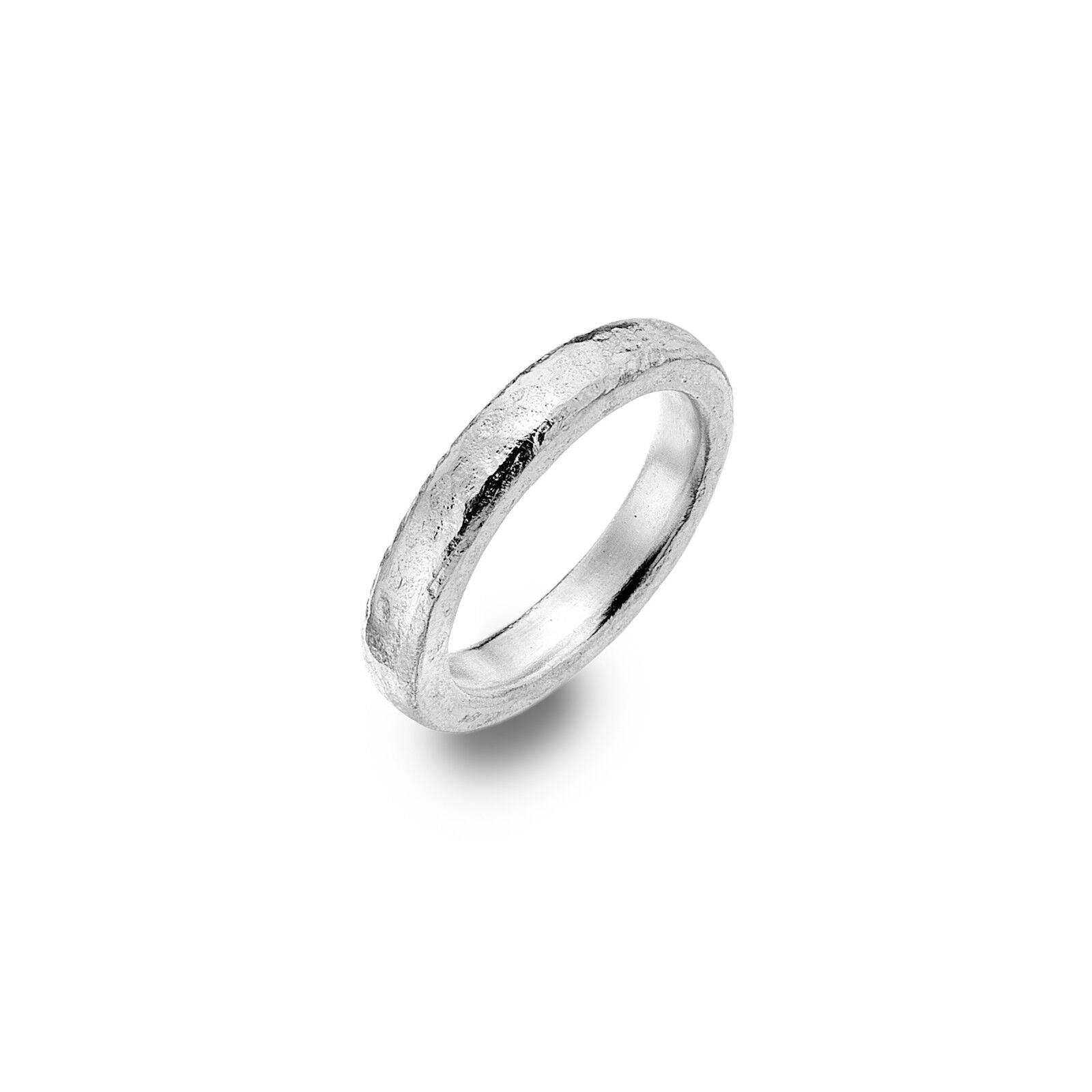 Solid Silver Wedding Band Ring 4mm Wide Molten Lava Design Size J - Q Hallmarked