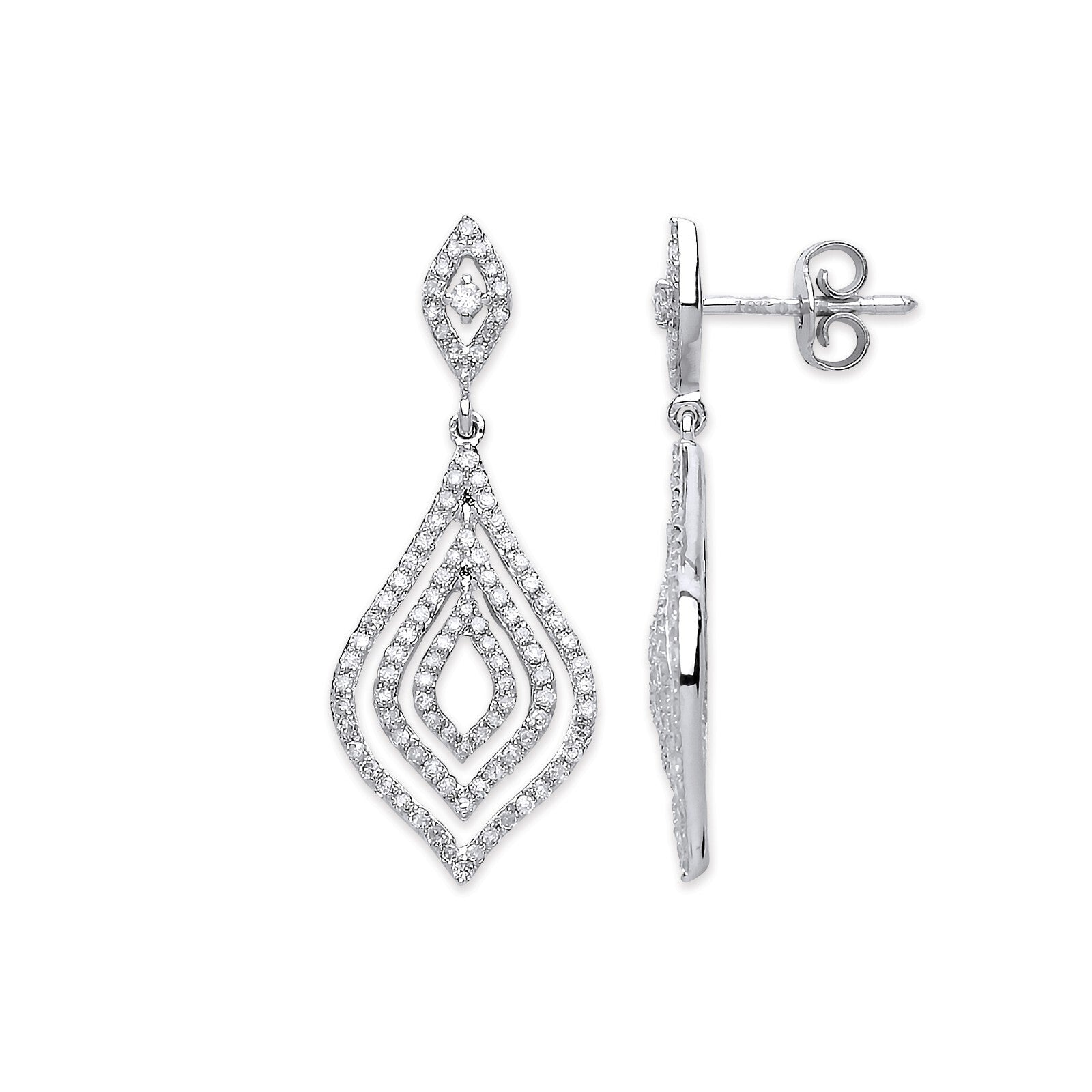 18ct White Gold 0.75ct Diamond Drop Earrings Hallmarked British Made