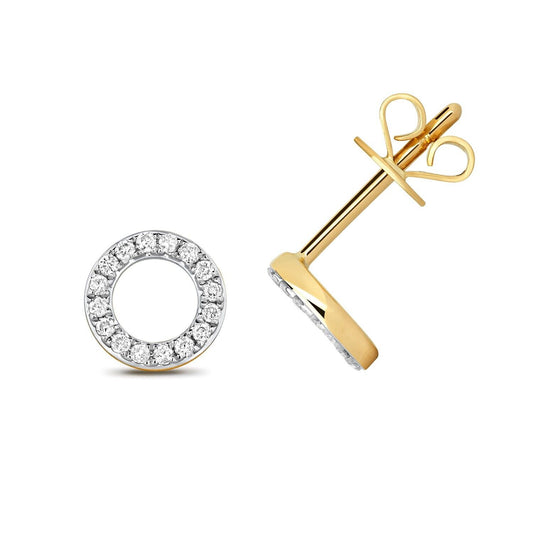 Diamond Circle Stud Earrings 9ct Yellow Gold 0.12ctw Studs