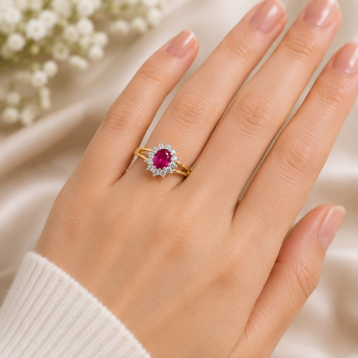 Ruby Oval Cluster Ring in Solid 9ct Yellow Gold Hallmark Sizes HIJKLMNOPQRSTUV