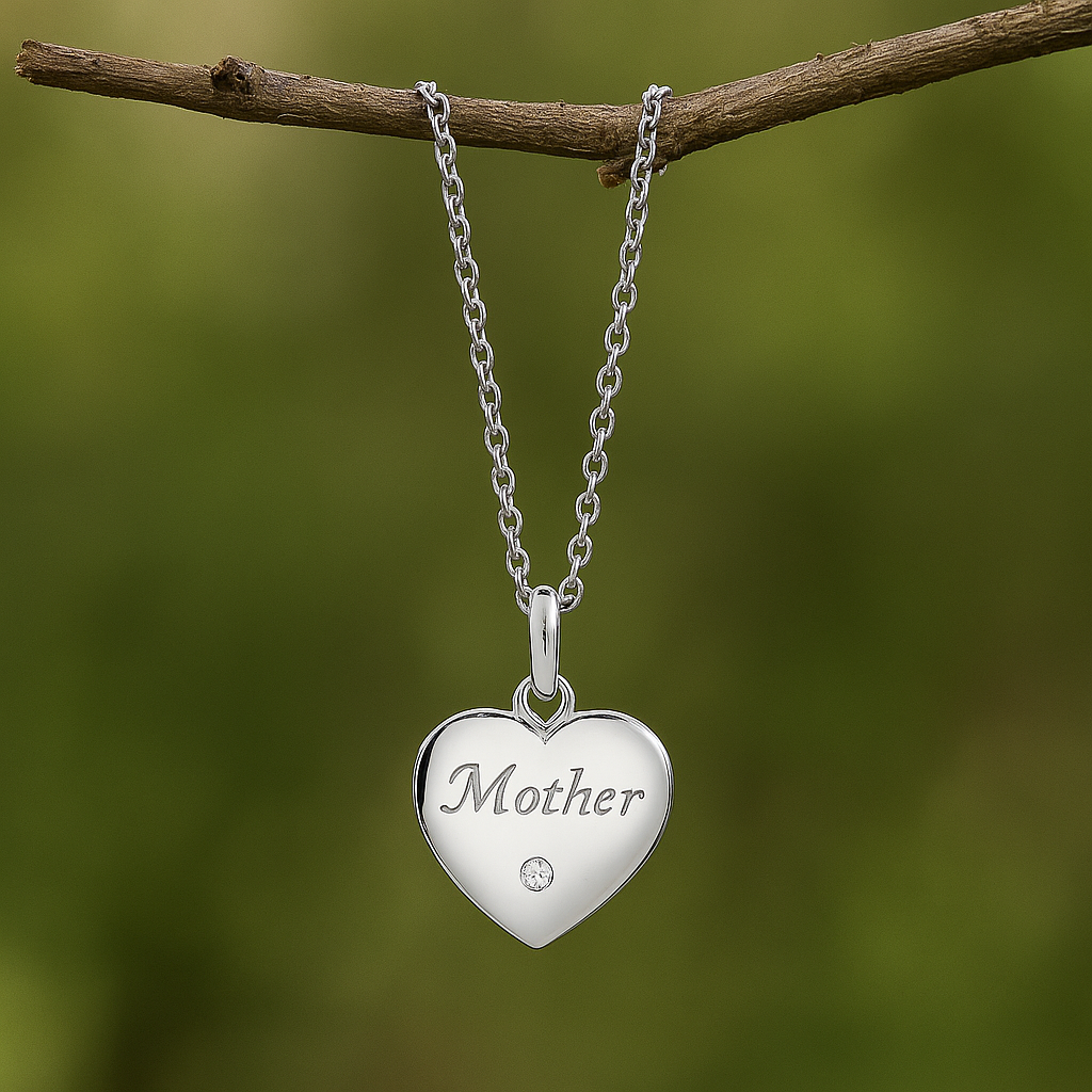 Natural Diamond Mother Necklace Solid Sterling Silver 16-18" Length